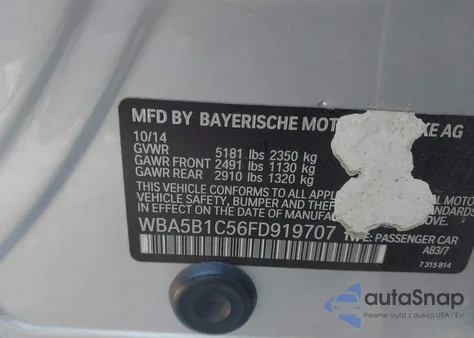 2015 BMW 535I z USA, uszkodzony, nr VIN WBA5B1C56FD919707